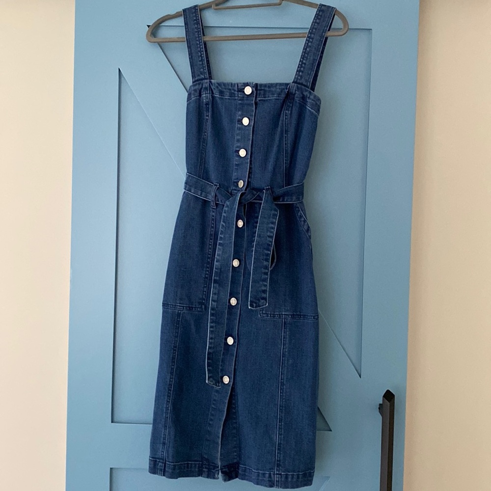 Ladies denim button down knee length dress